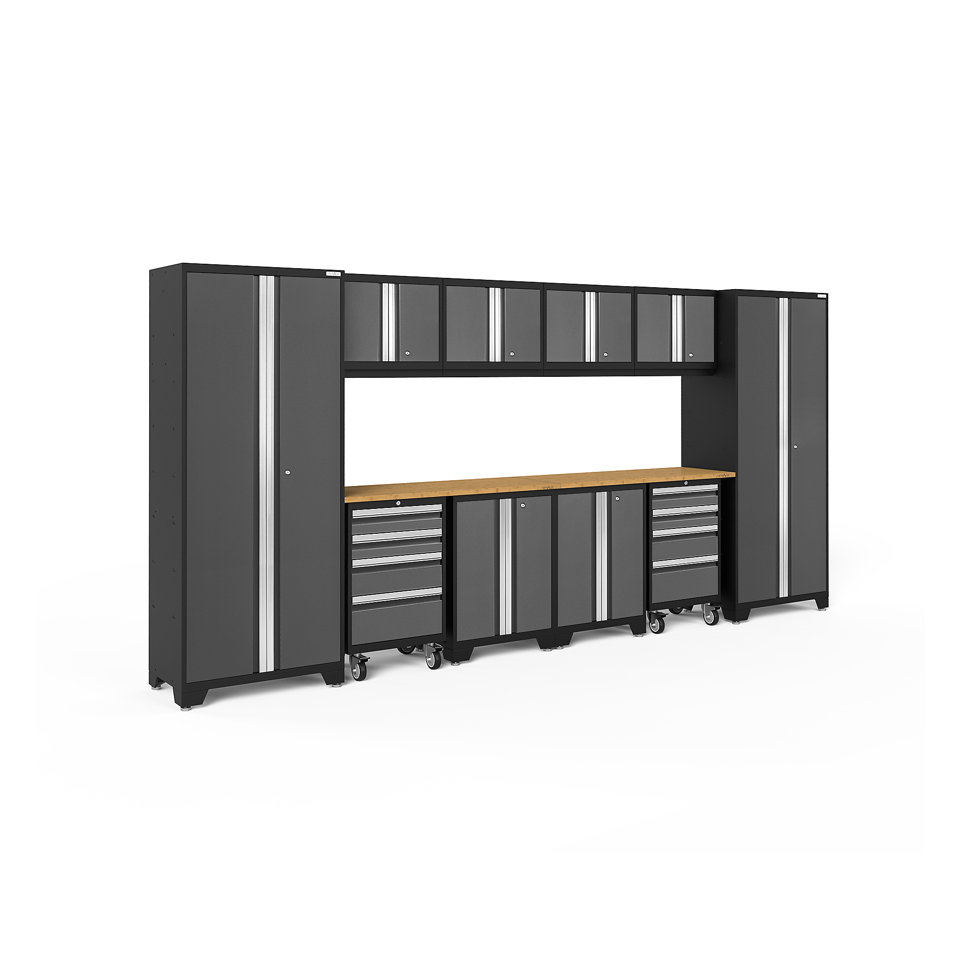 NewAge Products, Bold Series Gray 12-Pc. Steel Garage Cabinet Set, Width 156 in, Height 76.75 in, Depth 18 in, Model# 50410